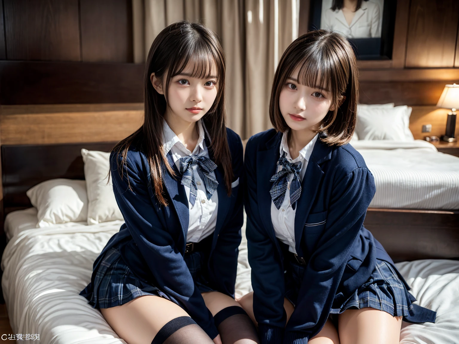 8K, RAW portrait of (japanese woman),masterpiece、Photoreal:1.3、realistic, ultra high resolution, highest quality, real life photos ,( When evening comes :1.1),
((((2 girls:1.5)))), (((Two girls showing off their panties in the room)))、(cute face:1.3)、日本の2 girls,((Two Japan High School Girls))、((2 real high school girls))、((Japan High School Uniforms:1.6))、 long hair,,slender body,、in the room、
big beautiful detailed eyes, black hair,(Depth of written boundary:1.3)、 ((dark brown eyes:1.2))、(real skin texture:1.3)、(Immersive atmosphere:0.8、chiaroscuro:1.2) 、(look viewer:1.3)、((embarrassing))、((red cheeks:1.3))、((from belowの天井:1.2))、(smile:1.2)、((wearing very small silk panties))、((panty shot))、((Woman rolling up her skirt))、((from below:1.15))、((panties close up:1.39))、((panty shot))、the most beautiful woman in the world、the most beautiful woman in the world、((spread your legs to the side:1.4))
