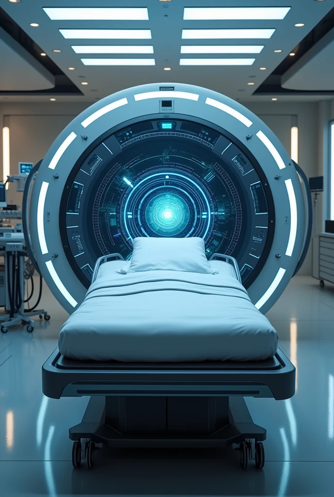 Xray, tomografia computadorizada scan , futuristic, xray screen, radio, antenna, alta definicao, microphone, vu meter, Medical machine, big bed, Steampunk