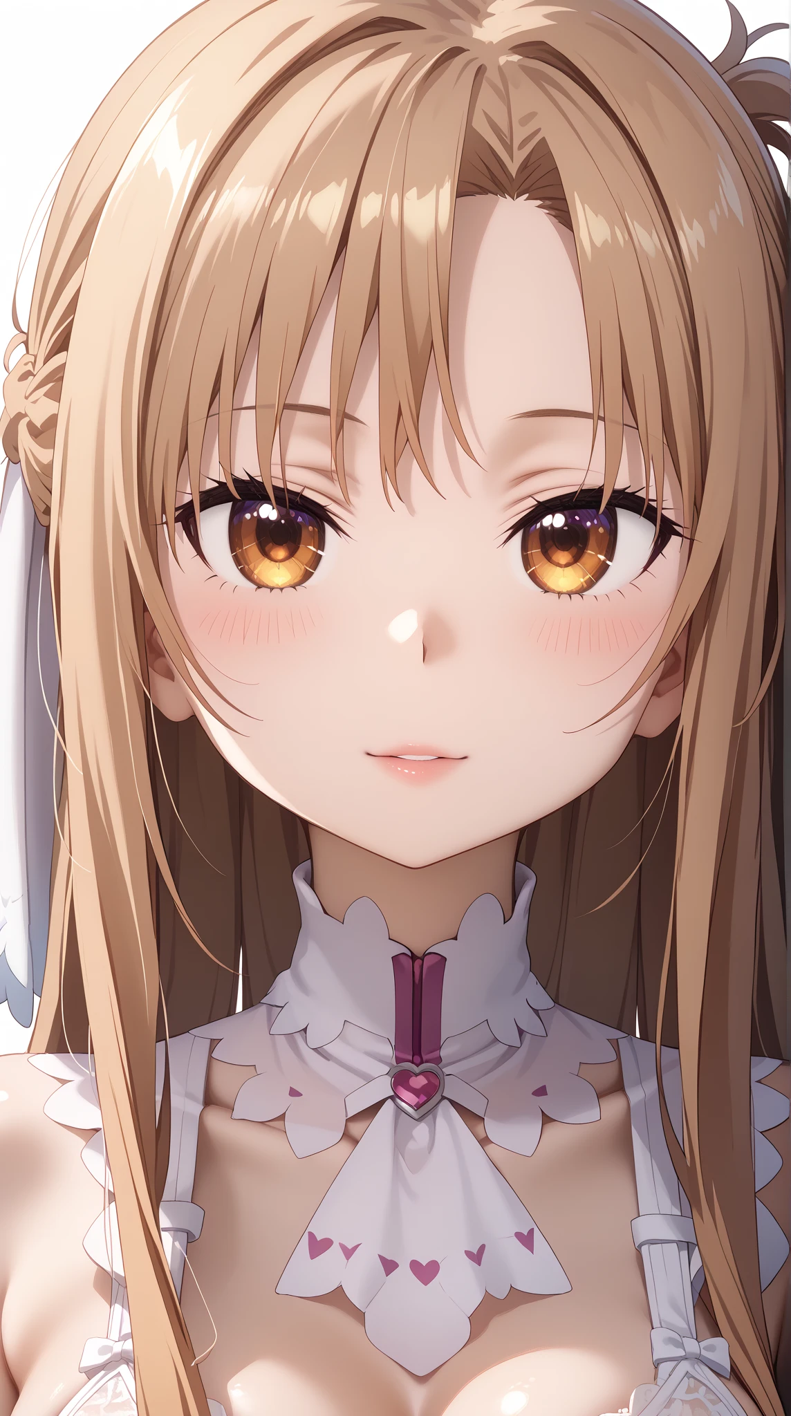 UHD, retina, textured skin, high quality, best quality, highres icon, 1080P, HD, 16k、 sao asuna、 asuna、yuki asuna、long hair、lightbrown hair、cute、 sexy、gigantic breasts、slim、body blush、shiny skin、pale skin