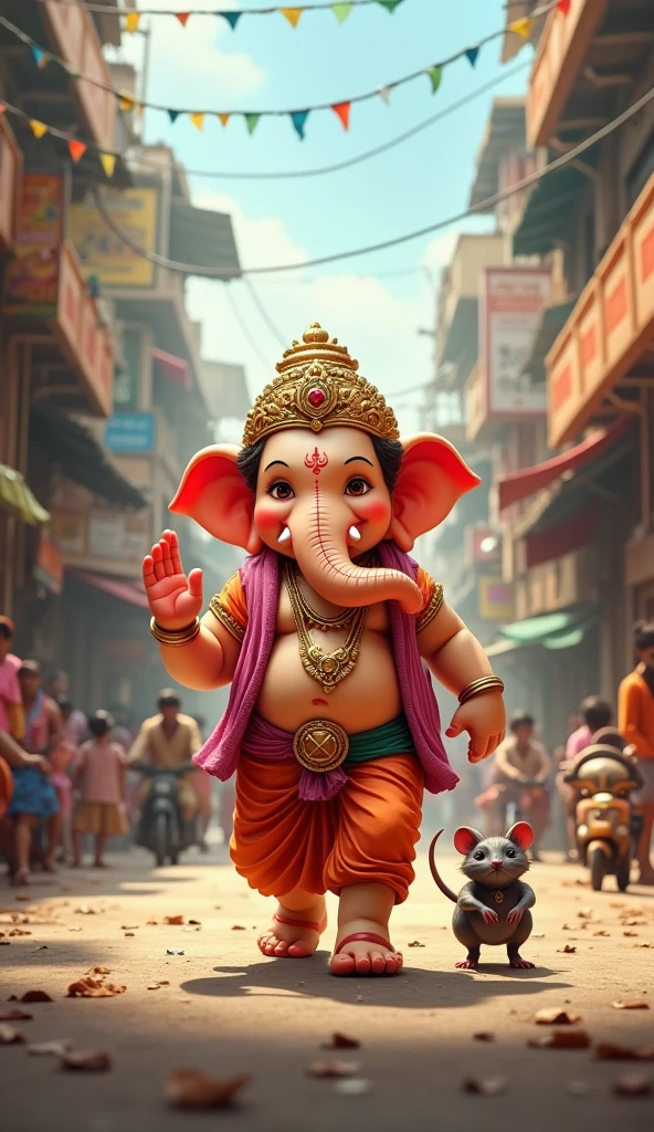 Lord Ganesha Walking in the street of Mumbai city with his vehicle mushak.