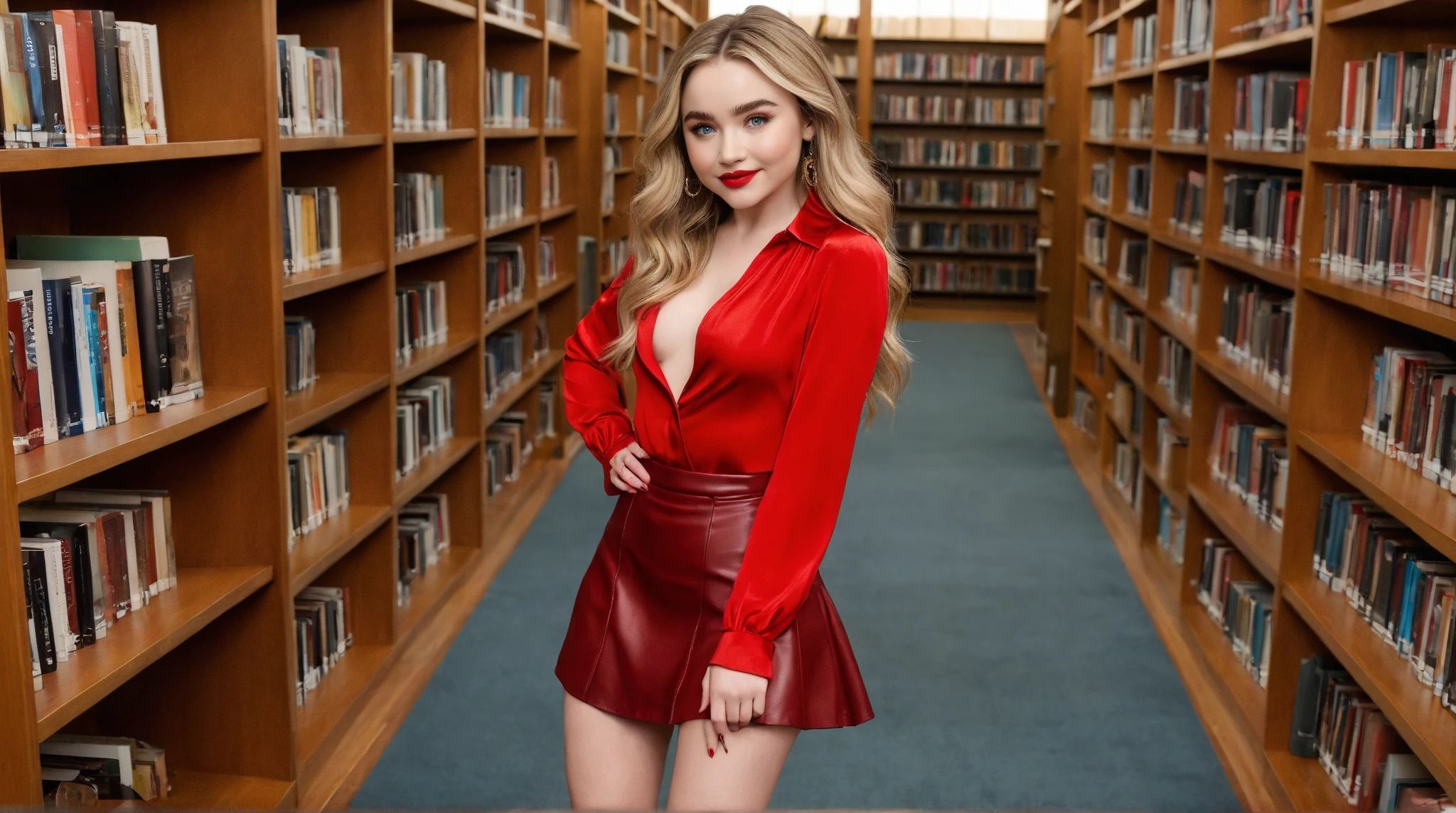 The actress Milly Alcock as the character Supergirl, perfect costume, traditional 'S' in the chest, sitting squatting, extremely beautiful blue eyes, beautiful blond hair, incredible beautiful anatomy, smooth curves, perfect anatomy, underneath angle view, perfect smile, red cape, space in the background 