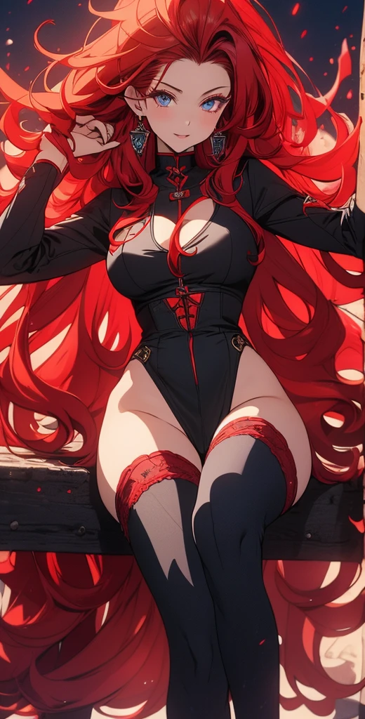 Female, alone, paladin of light, human, light powers, expert fighter, red hair, detailed eyes, beautifull face, long hair, defined body, yellow and bright eyes, thick legs, strong legs, tall, Voluptuous legs, black armor, palading black armor, huge ass, big hip, big ass, wearing black coat, black and red robes, detailed eyes, big hips, thick body type, tall