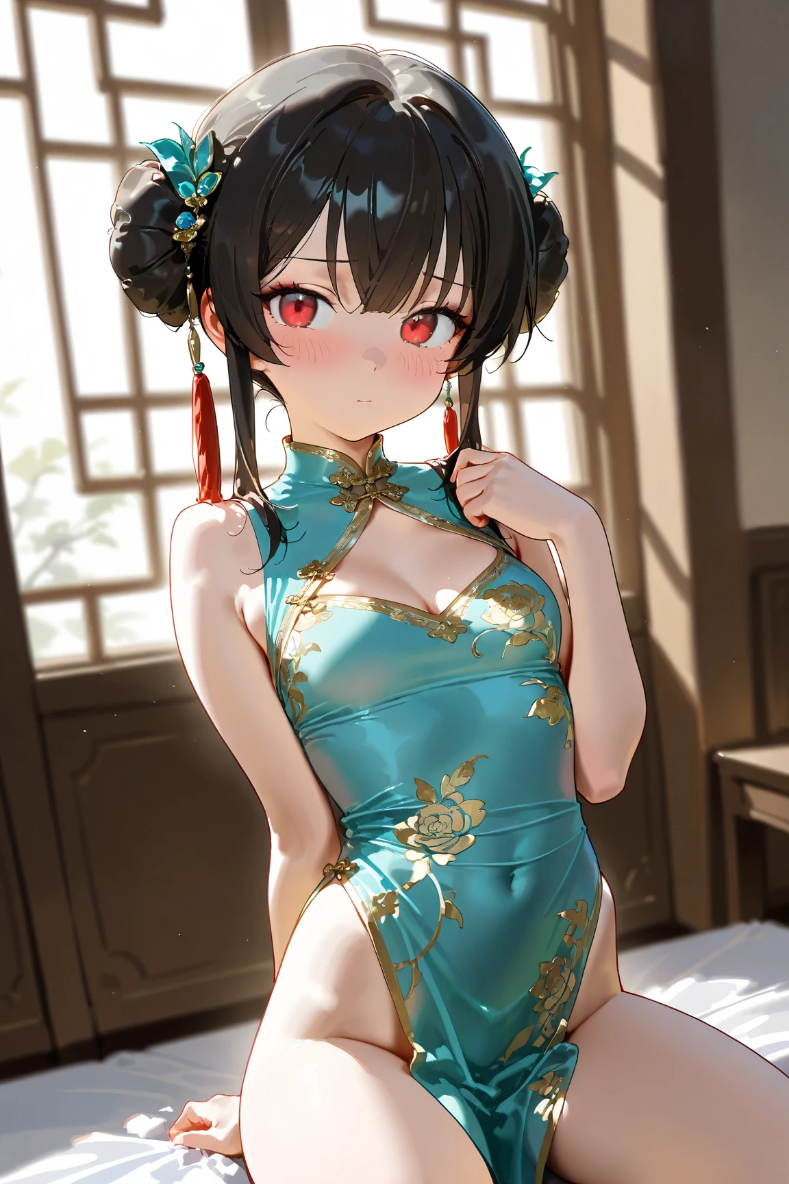 
score_9, score_8_up, score_7_up, high detailed, high quality, masterpiece, no text, quality highlights, 8k detail, detailed background, source_anime, dynamic view, hentai, ultra-detailed,
... 1baby, solo, blushing, Ancient oriental style, black hair, lovely impression, Red eyes, Tareme, She is a human, Long eyelashes, Cute face, Twin Chignon hairstyle,
Chinese traditional hair decoration, Crystal patterned Hanfu, flawless smooth skin,
A wadded baby wrapper
(best quality,4k,8k,highres,masterpiece:1.2),ultra-detailed,intricate details, high fashion, dramatic lighting, chiaroscuro, Without hair streak, She is only black-haired