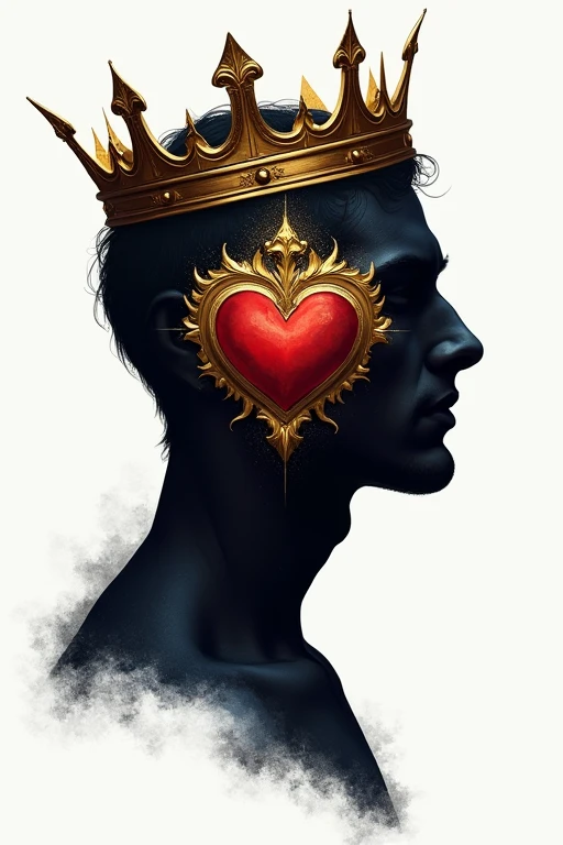 A drawing of a human with a realistic heart on his chest and a crown on the man&#39;s head.