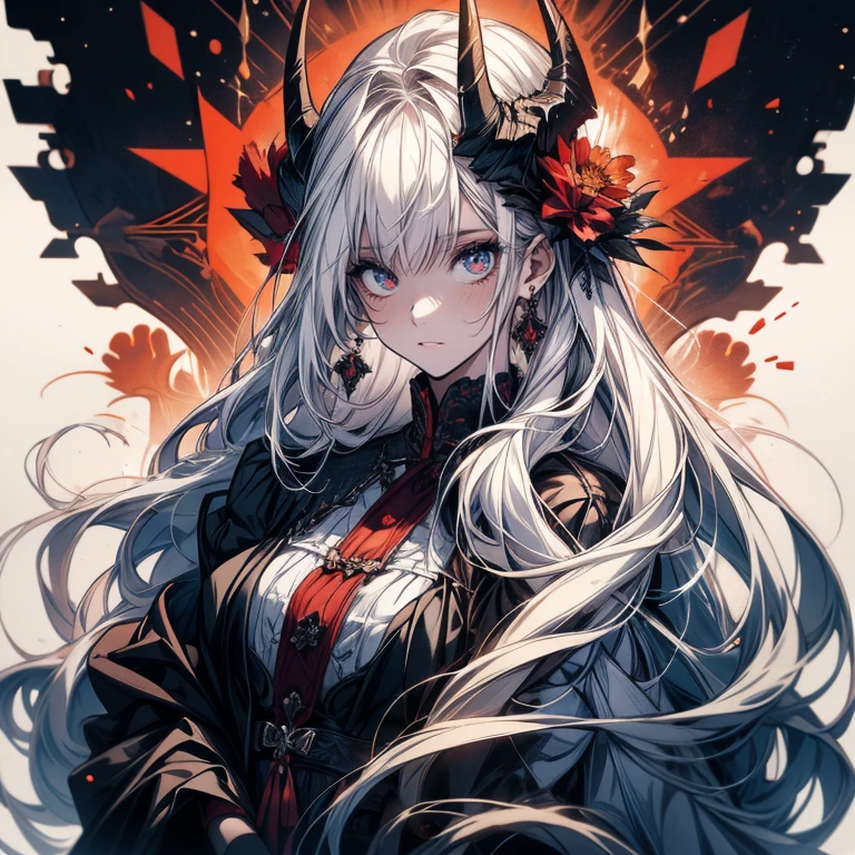 1boy, solo, super fine illustration, an extremely delicate and beautiful, best quality, demon horns, demon wings, youthful, dark and menacing, noble attire, white background, intense gaze, intricate details, otherworldly, fantasy.