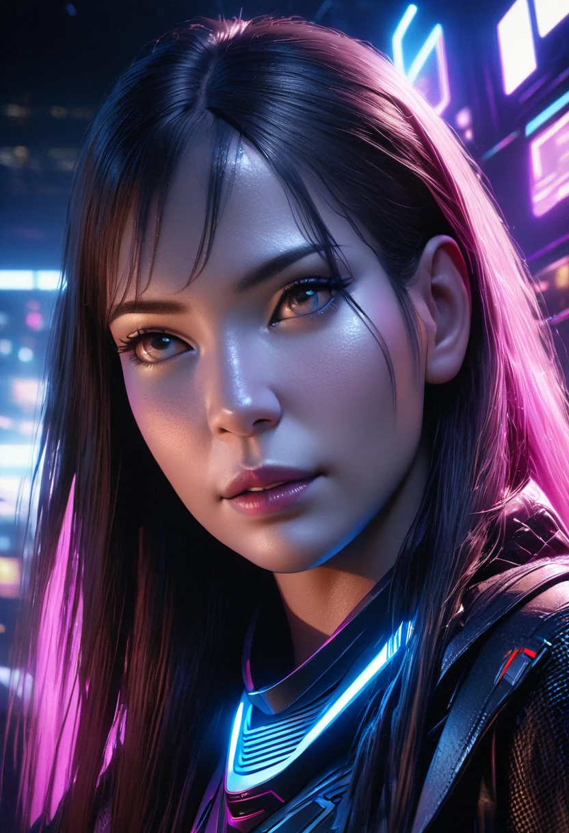 a beautiful anime girl,1girl,nvidia video card,not-human,futuristic cyber tech theme,(best quality,4k,8k,highres,masterpiece:1.2),ultra-detailed,(realistic,photorealistic,photo-realistic:1.37),intricate,highly detailed face and eyes,smooth metallic skin,futuristic cyberpunk style,glowing futuristic components,advanced technology,neon lights,dramatic lighting,vivid colors,cinematic,concept art style