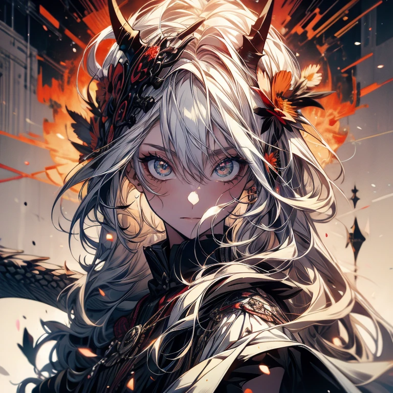 Realistic, (masterpiece, top quality, best quality, official art,), very detailed, most detailed, (1girl:1.3), gods, white hair, (glowing red eyes), mysterious, (magic), handsome men, ((Egyptian style)), headdresses, gold ornaments, bandages, pharaohs,temple background, ((fire:1.5)), intricate detail,((dragon))