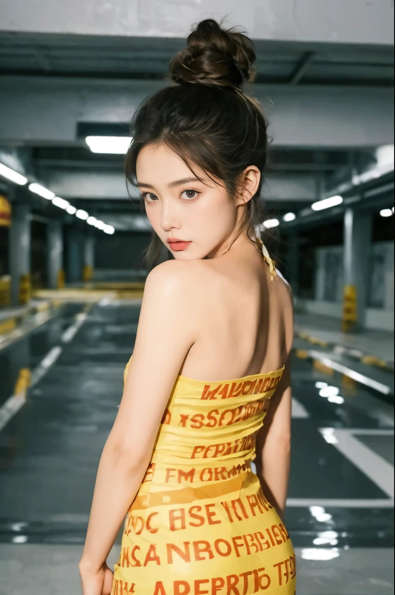 (((best quality))),(((super detailed))),(((masterpiece))),illustration,1 girl,detailed face,DHL tape dress