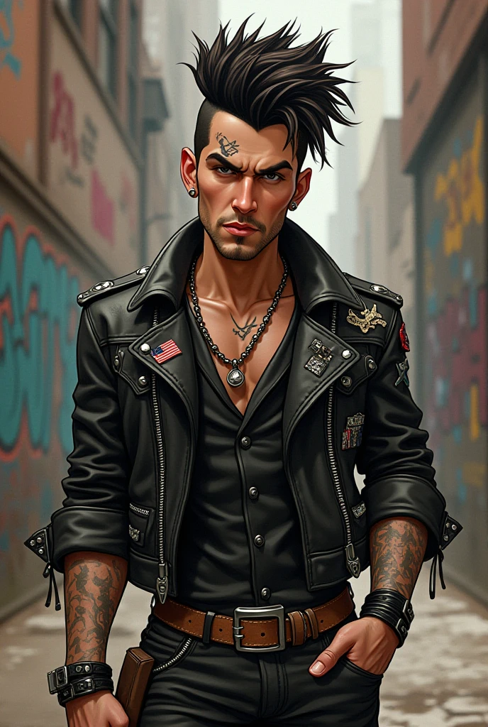 " digital painting," "concept art," "high detail", "muscular",, "high-res", "ominous aura,", "8k resolution", "oil painting", "darker tone" , "little saturation" ,"dark feeling", "concept art" , "detailed features" , "detailed eyes" "1man" , , "stubble on chin" , "short black hair", "leather jacket skull design" ,, "full body" , "sitting on bike" , "smiling" , "amazing background" , "dark scenery" , "head resting on hand" , "large and imposing" , , "dark ripped jeans" ., "full body" , "scar over chest and hands" , "tattooed arms and neck" , "anime art style" , "cigarette in hand" "overview shot" "the drawing must be cartoony" , "driving bike" , "scarred face"