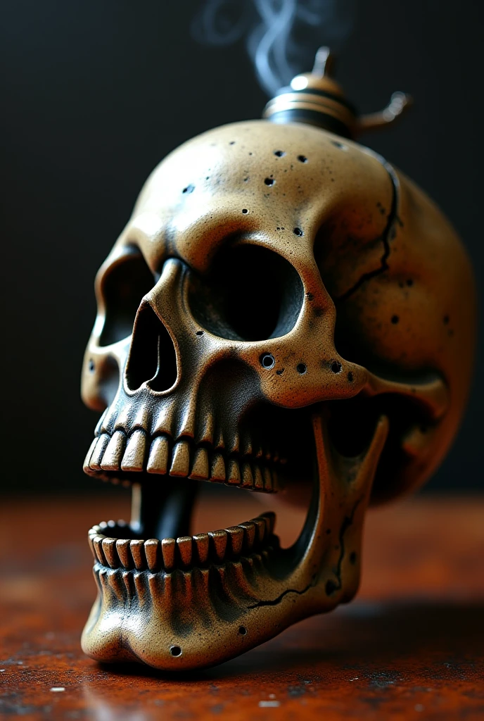 skull front view attached to steel tubes