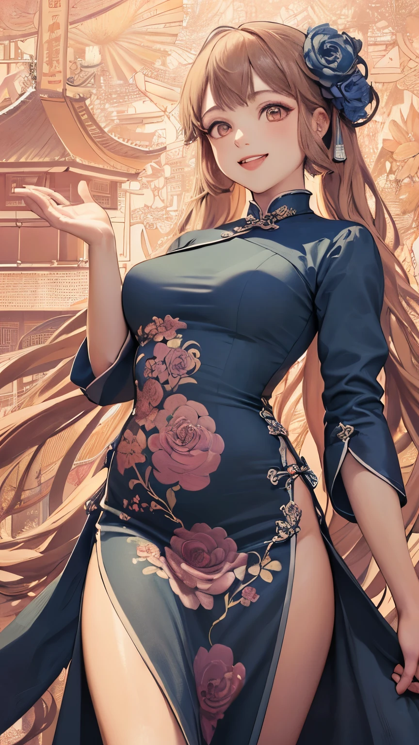 (Masterpiece, Top Quality, Best Quality, Official Art, Beautiful and Aesthetic:1.3), (1 Girl:1.3), Very Detailed, (Fractal Art:1.1), (Colorful:1.1), (Flower:1.3), Supreme Detail, (Zentangle:1.2), (Dynamic Pose), (Abstract Background:1.3), (Chinese dress:1.4), (Shiny Skin), (Many Colors:1.4), (smile:1.4),
