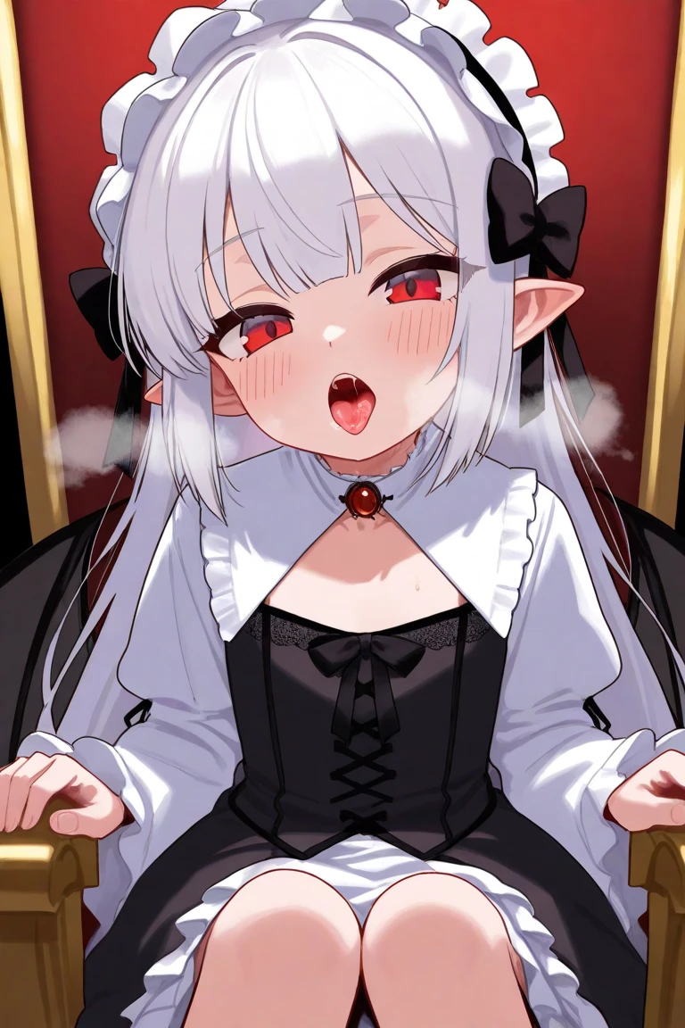 score_9, score_8_up, score_7_up, source_anime, 1girl, red eyes, white hair, long hair, hair_intakes, twintails, , shaded face, vampire, pointy ears, sidelocks, wings, grin, fangs, blood, blood stain, blood on face, blood_from_mouth, yandere, (red_moon:0.8), crazy_eyes, empty eyes, blood on clothes, jirai_kei, heart, frilled shirt collar, frilled skirt, frills, frilled sleeves, puffy short sleeves, hair ribbon, pink shirt, black skir, piercing, black bowtie, pleated skirt, thighhighs, zettai ryouiki, black nails, bracelet, choker, cross, hair ornament, hair over one eye, hairclip, jewelry, bow, blunt bangs, colored tips, center frills, clothing cutout, colored inner hair, kitchen knife, ear piercing, heart-shaped pupils, shoulder cutout, suspender skirt, thigh strap, , , multiple_penises,