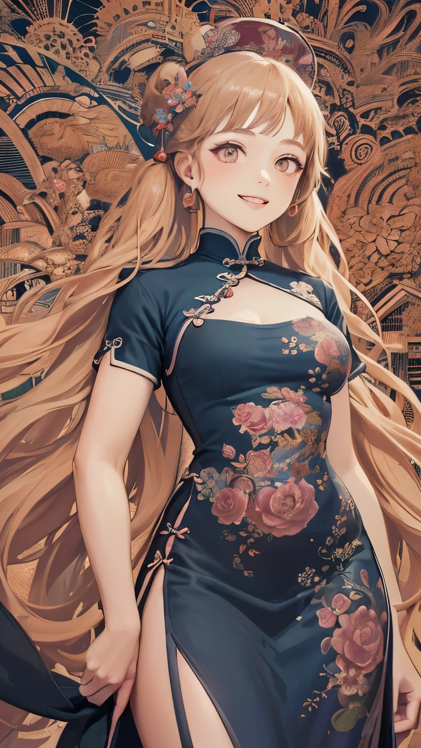 (Masterpiece, Top Quality, Best Quality, Official Art, Beautiful and Aesthetic:1.3), (1 Girl:1.3), Very Detailed, (Fractal Art:1.1), (Colorful:1.1), (Flower:1.3), Supreme Detail, (Zentangle:1.2), (Dynamic Pose), (Abstract Background:1.3), (Chinese dress:1.4), (Shiny Skin), (Many Colors:1.4), (smile:1.4),