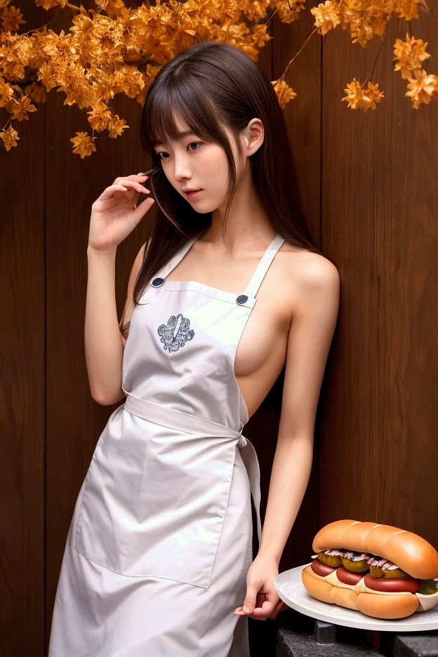 ((top Quority,8K,tmasterpiece:1.3)),Raised chest,Raised ,The apron is tight,1 Beautiful Japanese girl,Beauty with slender abs:1.3,(Medium bob hair,The large:1.2),(White naked apron:1.3),Super detailed face,Detailed eyes,二重まぶた,Kitchen background,Large breasts,Slim figure,Pale skin,Mouth open,Sitting down,Raised Legs,Casual pose,Eyeballs rolled up