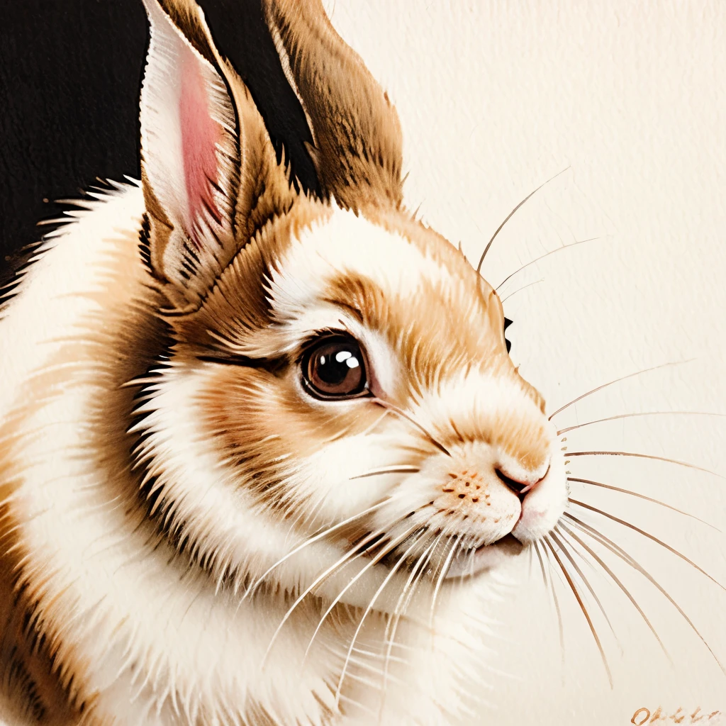 a close up of a painting of a rabbit on a white surface, a pastel by Ohara Koson, flickr, sōsaku hanga, tyrus wong, ryohji hase, japanese watercolor, traditional chinese painting, rabbit, old japanese art, japanese painting, traditional chinese art, traditional japanese painting, chinese ink and wash painting, traditional japanese art