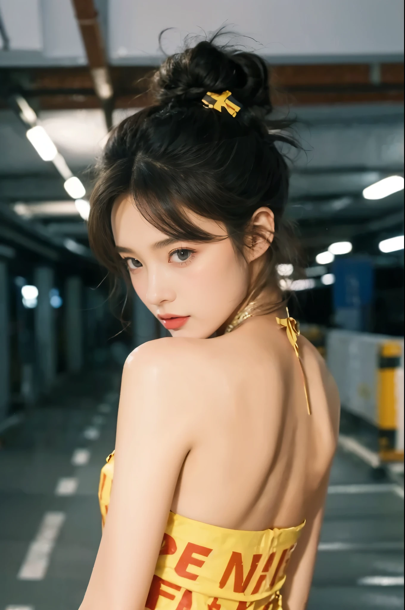 (((best quality))),(((super detailed))),(((masterpiece))),illustration,1 girl,detailed face,DHL tape dress