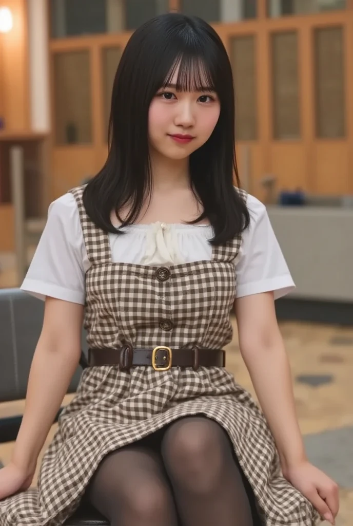((highest quality、8k、masterpiece:1.3)),((((upper body shot)))),Ultra-high resolution,big eyes,Japanese,forehead,bangs,(a girl),(1 girl),((16 years old)),((cute)),pretty,((facing at viewer)),(long hair),((black shirts)),grin