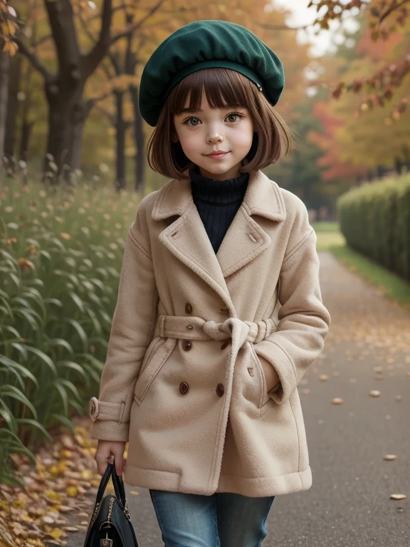 eleonora girl, shy, bobcut, small size, coat, beret, autumn