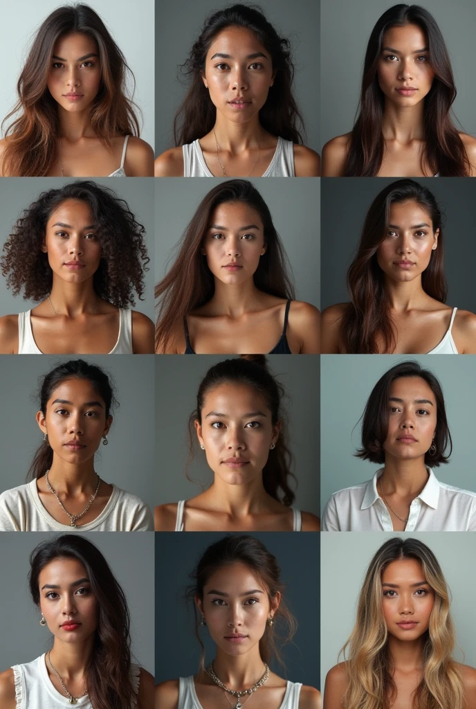 [The same woman posing on a muffled background], multiple racurs sheet, 12 frames, 12 racurs