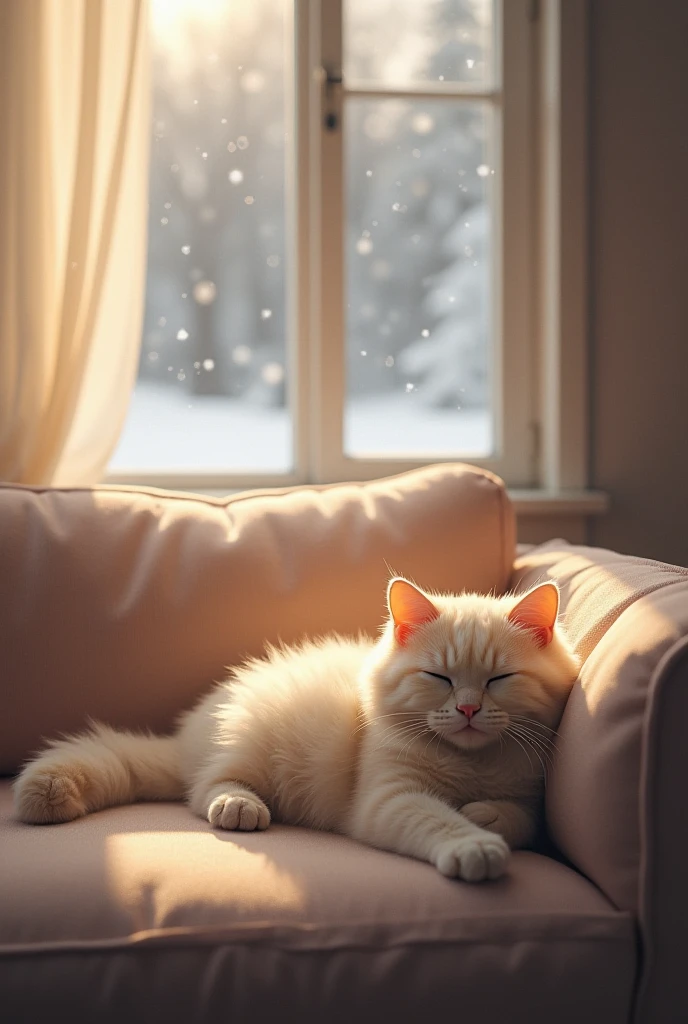 Scene 6: The Final Rest

Setting: The same cozy chair by the fireplace, now cold and dark.
Visual: Snowball, barely moving, curls up in the chair where Margaret used to sit. Snow begins to fall outside, casting a soft glow through the window.
Mood: Peaceful yet sorrowful, signaling the end of Snowball’s journey.