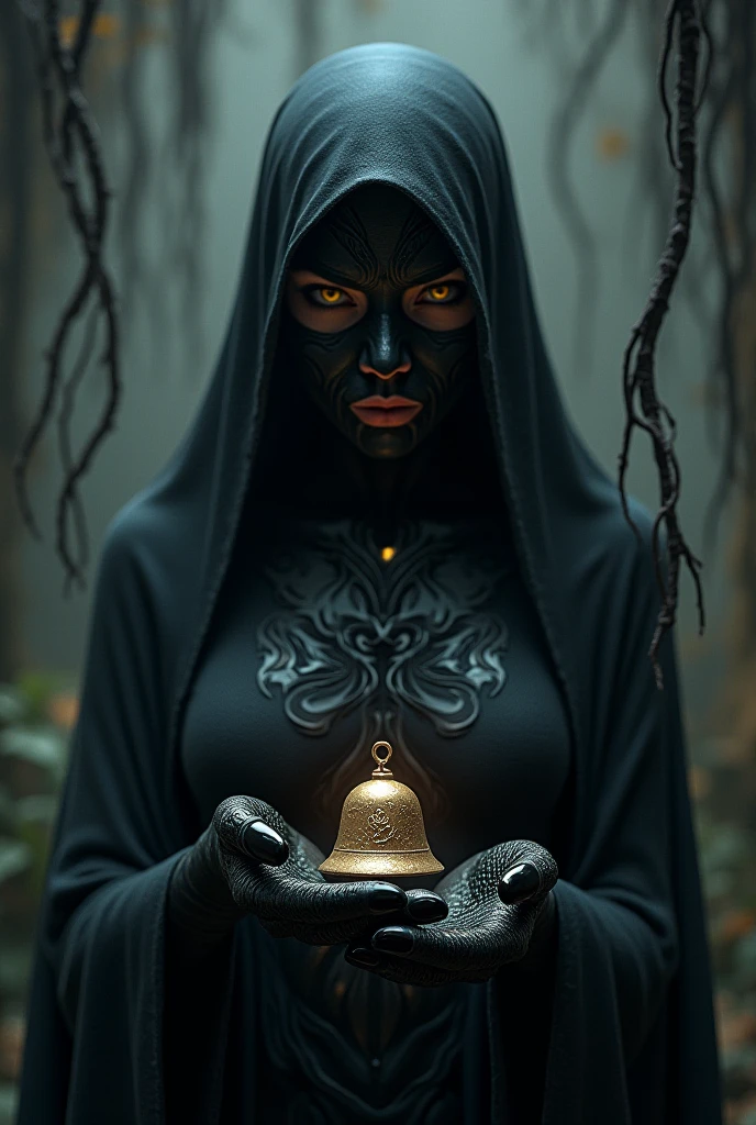 ember,quadratic element,mistic,high and cold,Wearing a black cloak,The face is wearing a black mask,Hand-held tarot cards,Diviner