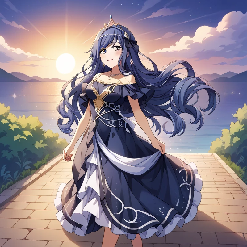 score_9, score_8_consolation, score_7_consolation, score_6_consolation, 1 woman,
Shizuha,  long haired , Breasts, Step ,  cool wind ,  princess dress , long dress, seafront, sunset,  light smile  , necklace



