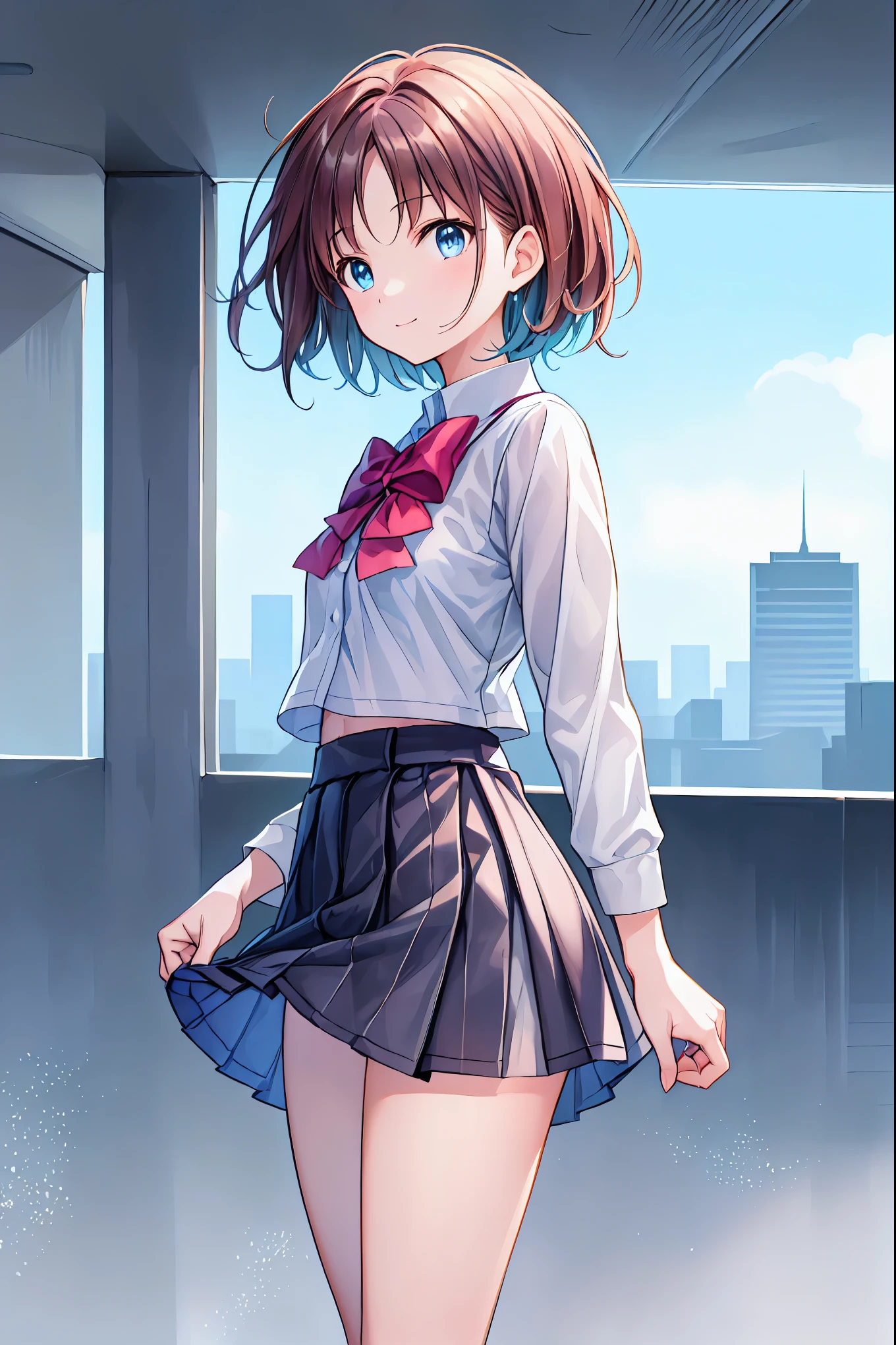 brown hair, Shortcut , messy hair, slender beauty ,hole々 Positive Attitudes ,Small box, beautiful legs with tails, Her enchanting gray-blue eyes sparkle like stars.,(Masterpiece:2.0), ( top quality:2.0), (High school girl in short miniskirt:1.5), (Side View:1.5), ( sexy poses:1.5), ( red face:1.3), ( realistic:1.5), 1 , Precision small handle, embarrassing looks at an upscale casino venue , smile, Very nice girl, innocent face, Young Face, Clear Eyes, Eyeliner, Small box, Beautiful skin, , super resolution, Highest Resolution , Japanese High School Student , blazer uniform, checked miniskirt , brown hair,