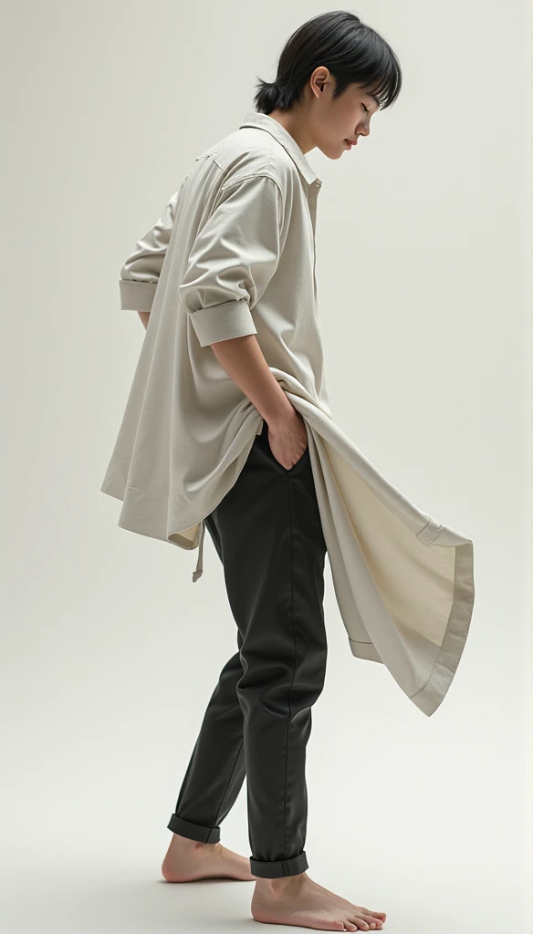 Japanese Girl sees the ghost and pees her dark gray palazzo pants until her pants are wet in fright.