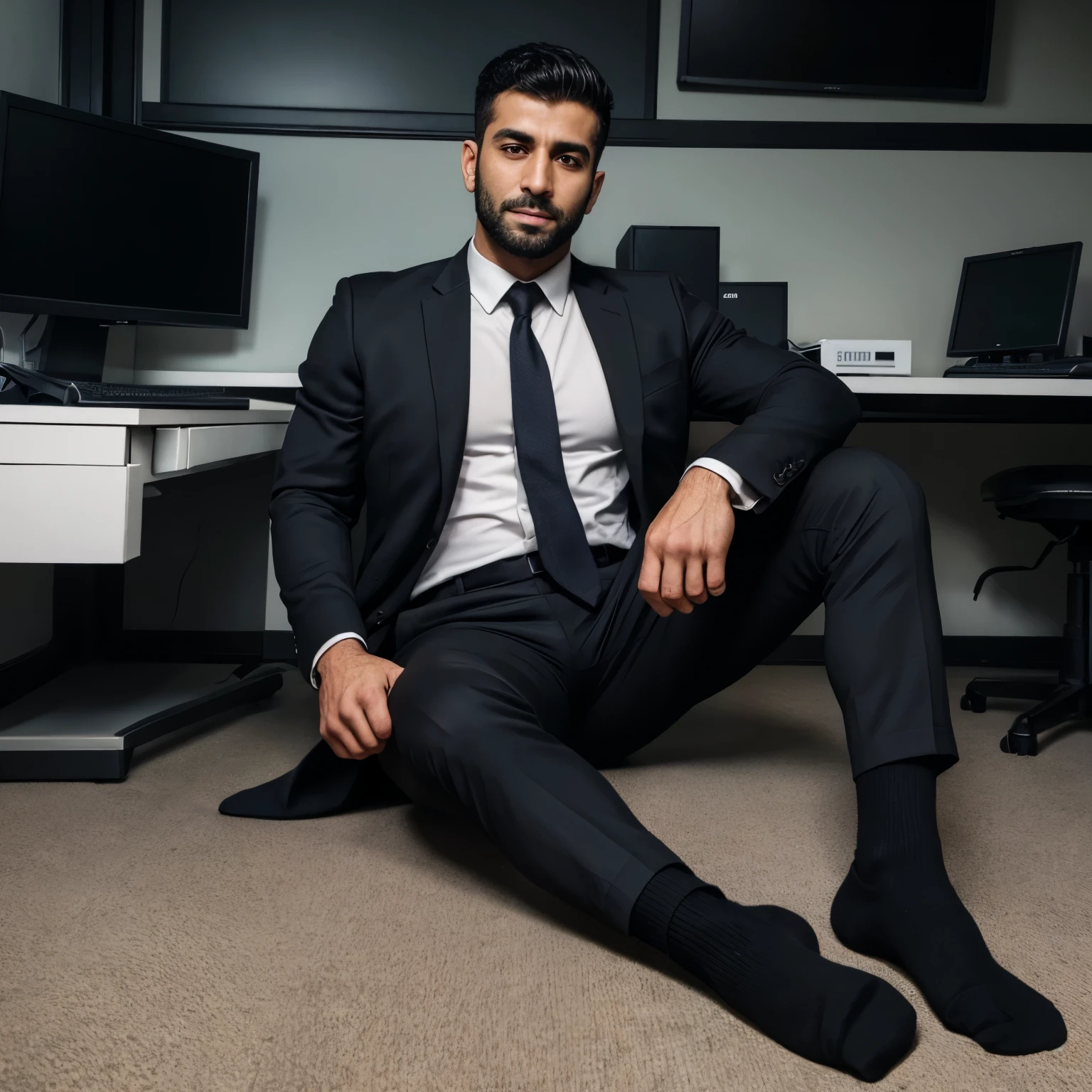 40 years old,Hidetoshi Nakata,(Kogoro Mori 1.3),whole body,Lean,muscle,office,Kneeling,black,foot,White socks,Baldhead ,transparent,Thick body hair,underwear,Topless,Densely hairy,Fortitude,HD,With a mustache