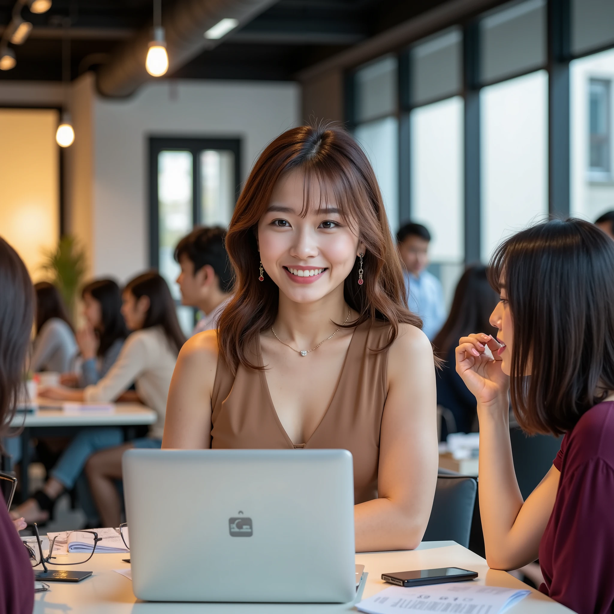 『 has a different face and hairstyle ２peopleの日本peopleの女の子:1.9』『 real photos:1.3』 top quality:1.2、(( big breasts))、 showing off her teeth 、(( young woman))、(( has red cheeks))(( Smiling Showing Teeth :1.3))、((( anatomically correct、 perfect anatomy、 anatomically correct指)))、 realistic,  top quality, 超 high definition,  RAW photos, (Curvy body)、( top quality,4K,8k, high definition,Masterpiece:1.2), very detailed,( realistic,photo realistic,photo- realistic:1.37),командный дух под руководством Business trainerа,wear 、 office, computer,handle,Notepad,people々々smile,Emotion,shape, PROFESSIONAL , bright color,Connected lighting,Positive atmosphere, Vivid atmosphere ,Busy mind,Organized tables,Lively discussion,Effective collaboration,Productive brainstorming,Commonly determined,Encouraging gestures,Inspiring motivation,Happy team members,ターゲットを絞ったア PROFESSIONAL ーチ,Meaningful learning,Interactive master classes,成功した PROFESSIONAL ジェクト,creativity,Business trainer, Path to success,Open and inclusive environment,Forward thinking,Practice,Creative solutions,Inspiring discoveries,承認されたpeople物,Shared vision,Meaningful connections,Fun team building activities,Celebrate your achievements,Transformational growth,satisfaction、Motivated employees