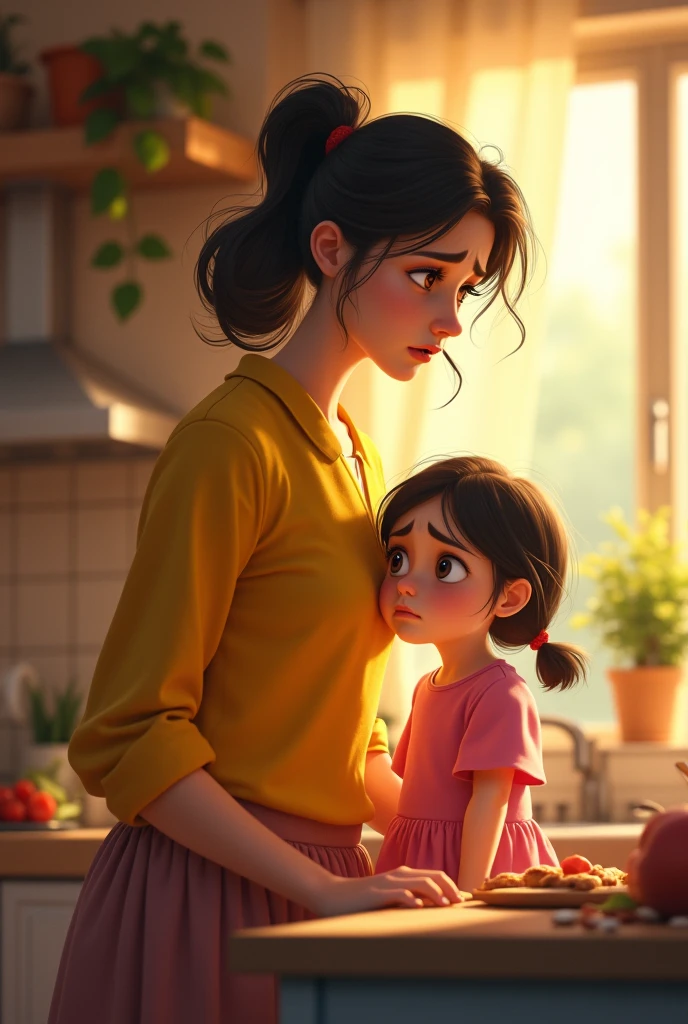 A  girl scolding by her mother 