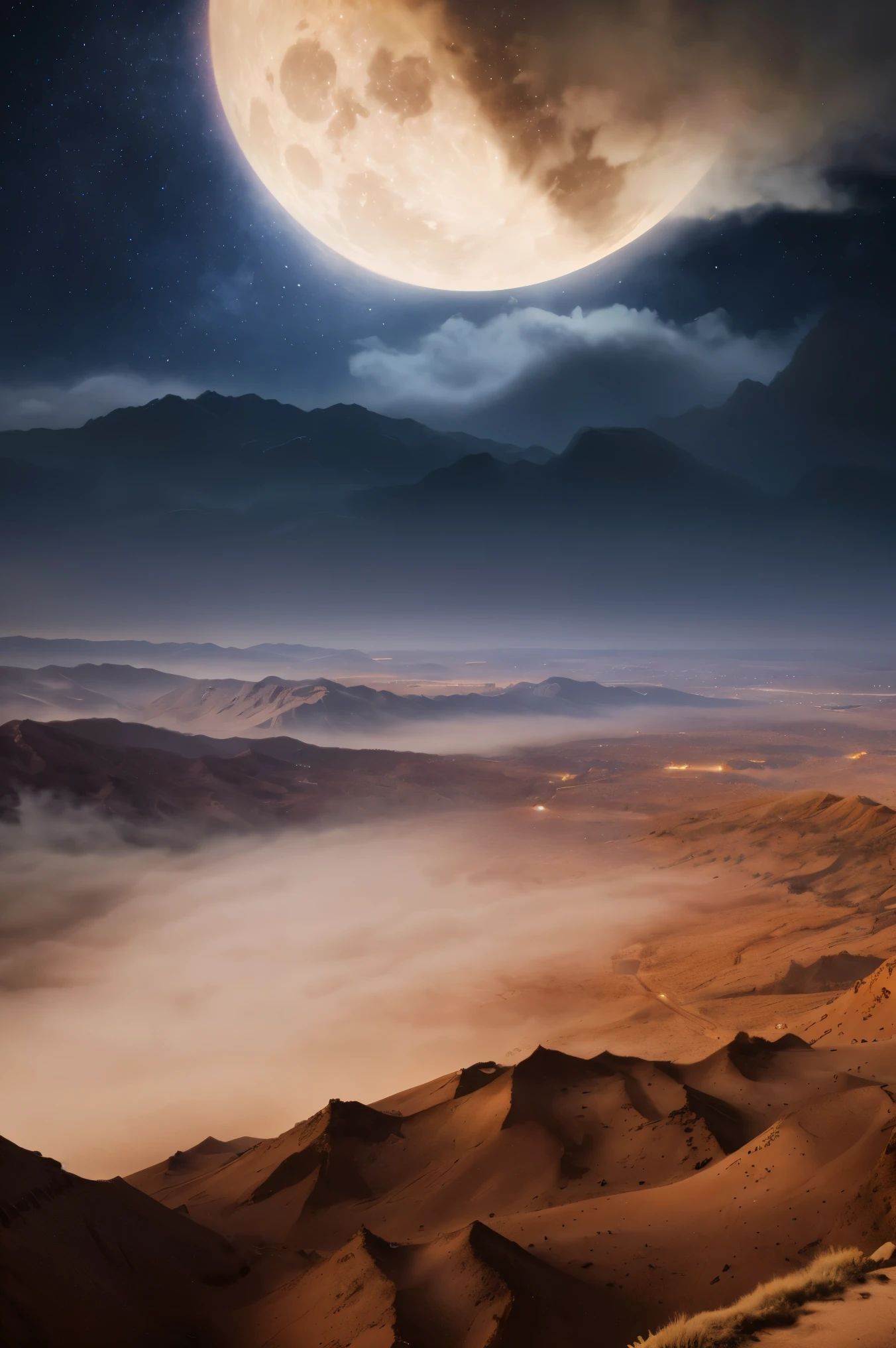 highdefinition images, カーブライト, アイボリーとレッドのクリエイティブなスプレーペイント, Shine, ディストピア・スリラー, Dramatic Half Moon Night, Dramatic Valley Shadows Under the Mountain, Cloudy Sandstorm Night, ((a lot of spheals)), Masterpiece, high details, award winning, best quality, UHD, highres