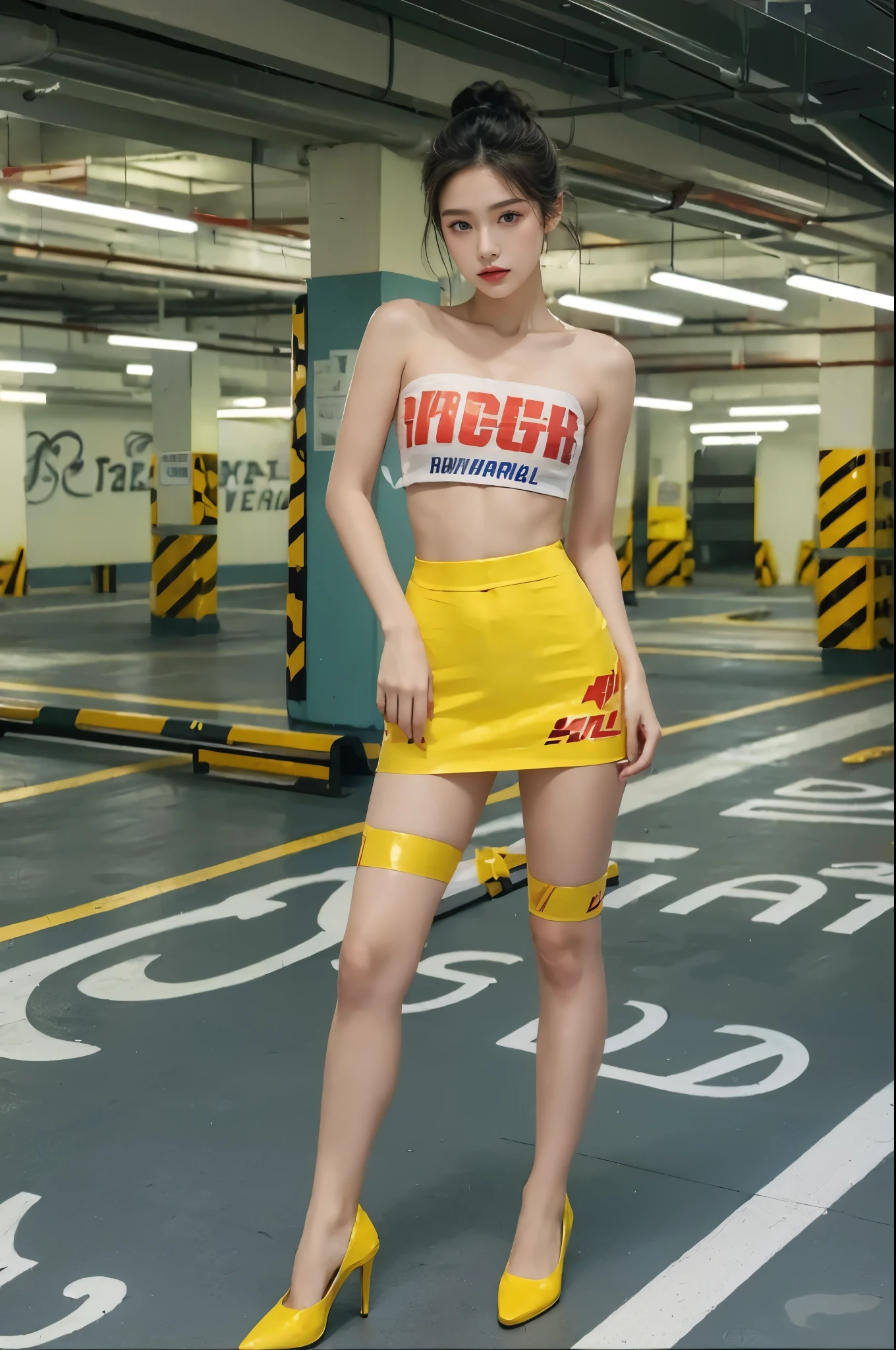 (((best quality))),(((super detailed))),(((masterpiece))),illustration,1 girl,detailed face,DHL tape dress