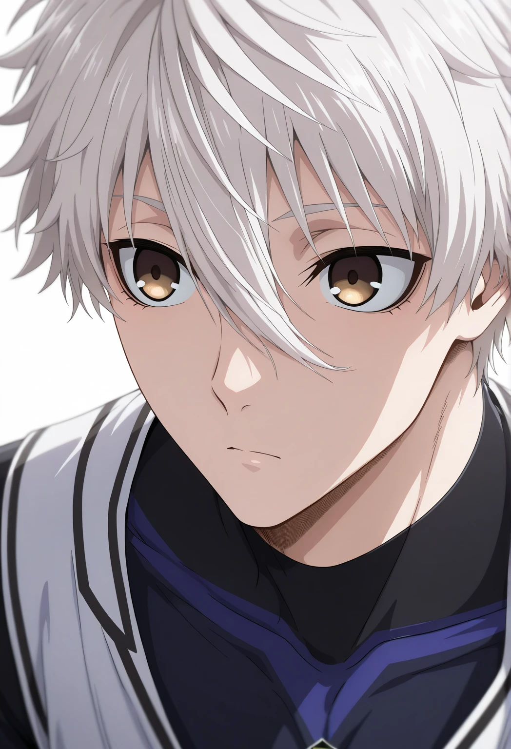 masterpiece, best quality, , (3d:0.4), , , 1boy, solo, male focus, seishirou_nagi, white hair, brown eyes, short hair, bangs, hair between eyes, ,