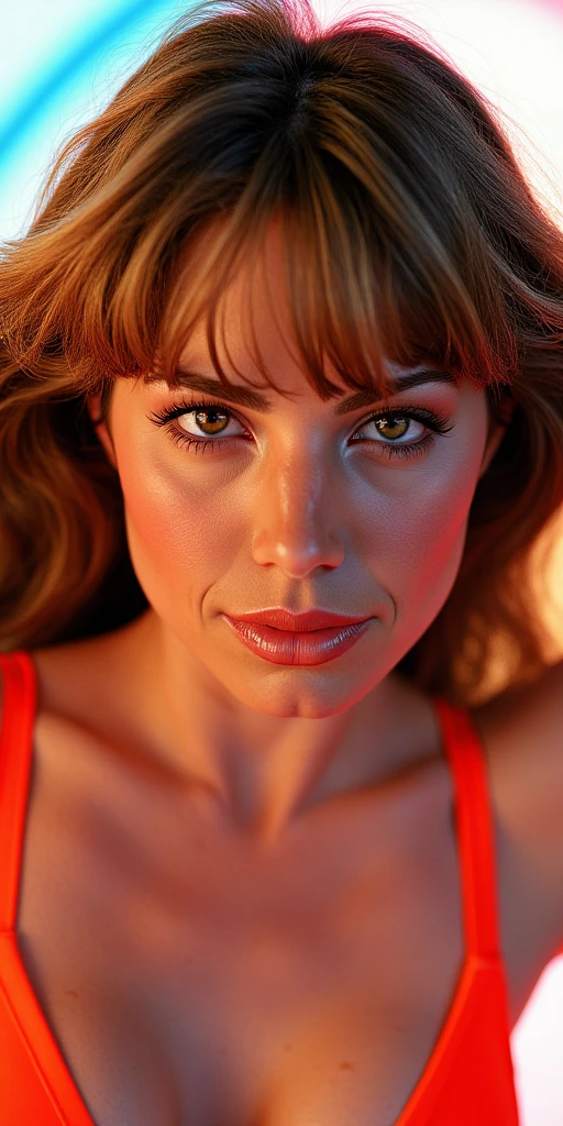 comic artwork of a pretty woman, cinematic lighting, crosshatching, 2D, Sharp, Detailed, HD, HDR, High Quality, High Resolution, Masterpiece
, extremely detailed, delicate and dynamic, a beautiful woman of 40 years, mature woman, friendly smile. Close-up portrait. (Studio photography, white background). Mahogany-red hair, long bob hairstyle, (hazel brown eyes), (downturned eye shape:1.3), black eyebrows, strong eyebrows. (High cheekbones), strong chin. Friendly. Pale skin, Freckles. Huge breasts, voluptuous, broad hips. Wearing a black tank top, jeans, mature female