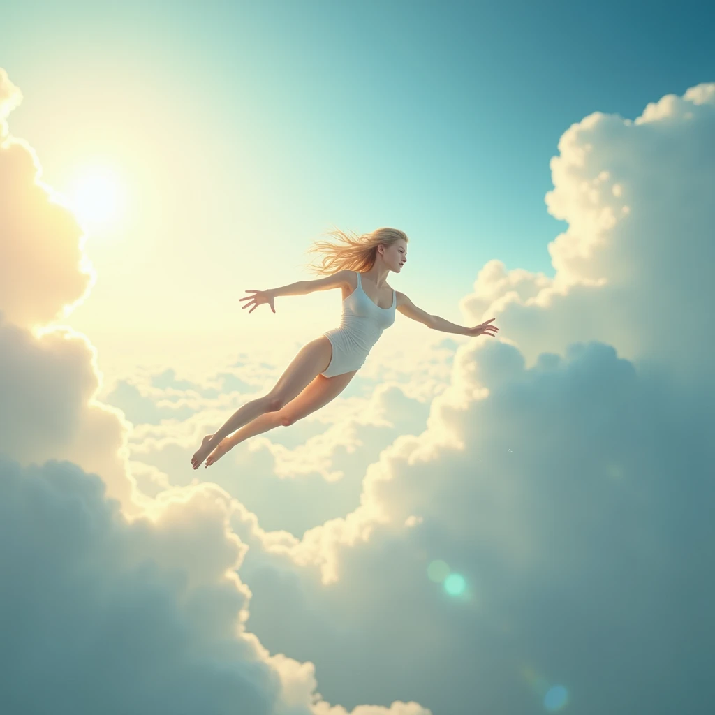 A woman flying through the sky