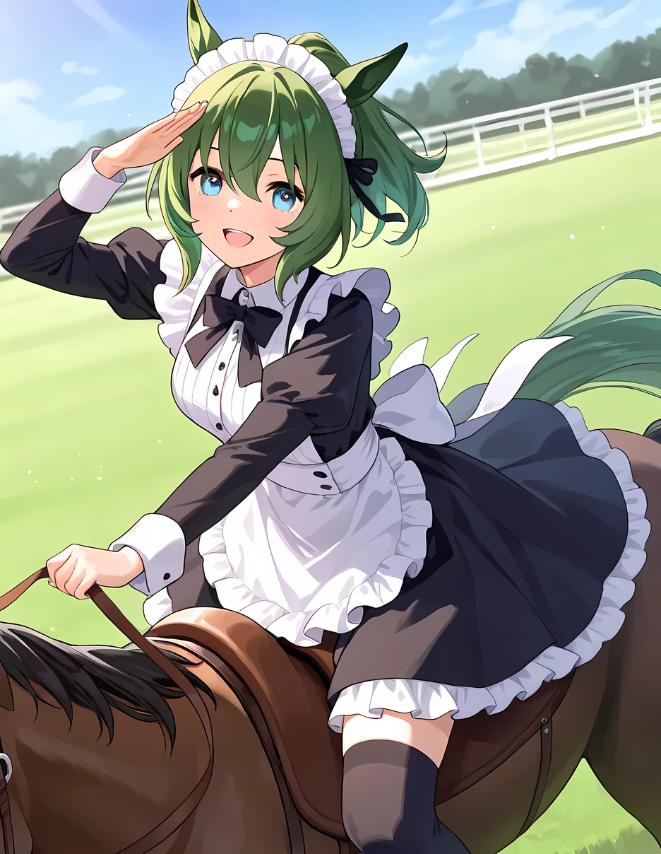 Green Hair、Maid、horse riding