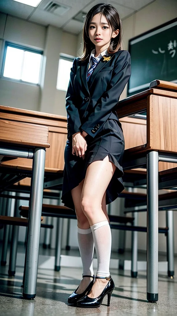 Female teacher pisses、Urinating in front of students during class、Pee leak、peeing herself、A lot of pee、From directly below、Gaze at the audience、Black Suit、mini skirt、Stiletto heels、pantyhose、Perfect figure、Very beautiful、Japanese elementary school teacher、Lang hair that reaches down to the waist、A female teacher is surrounded by students、A look of embarrassment and confusion、The female teacher is being stared at by the students.