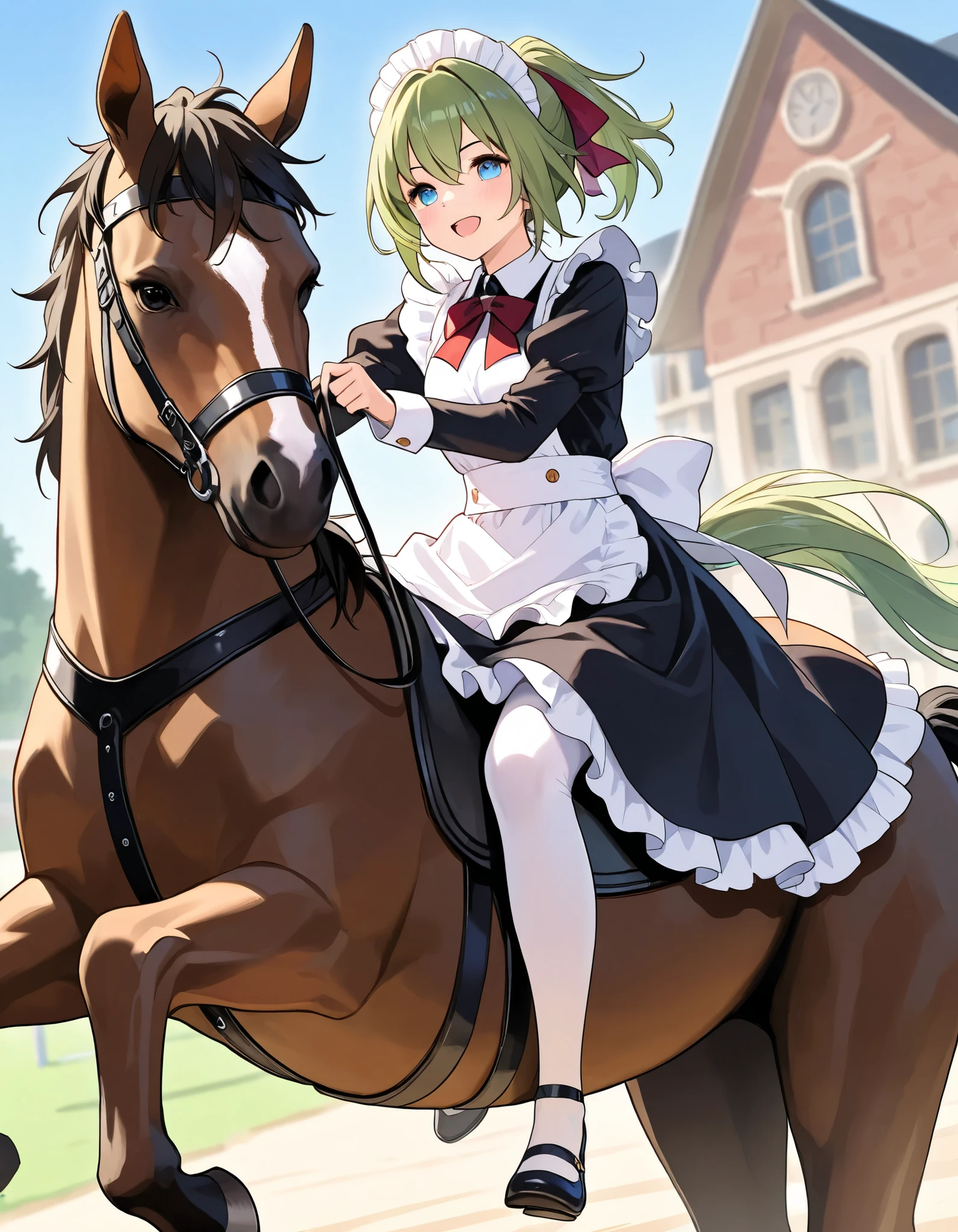 Green Hair、Maid、horse riding
