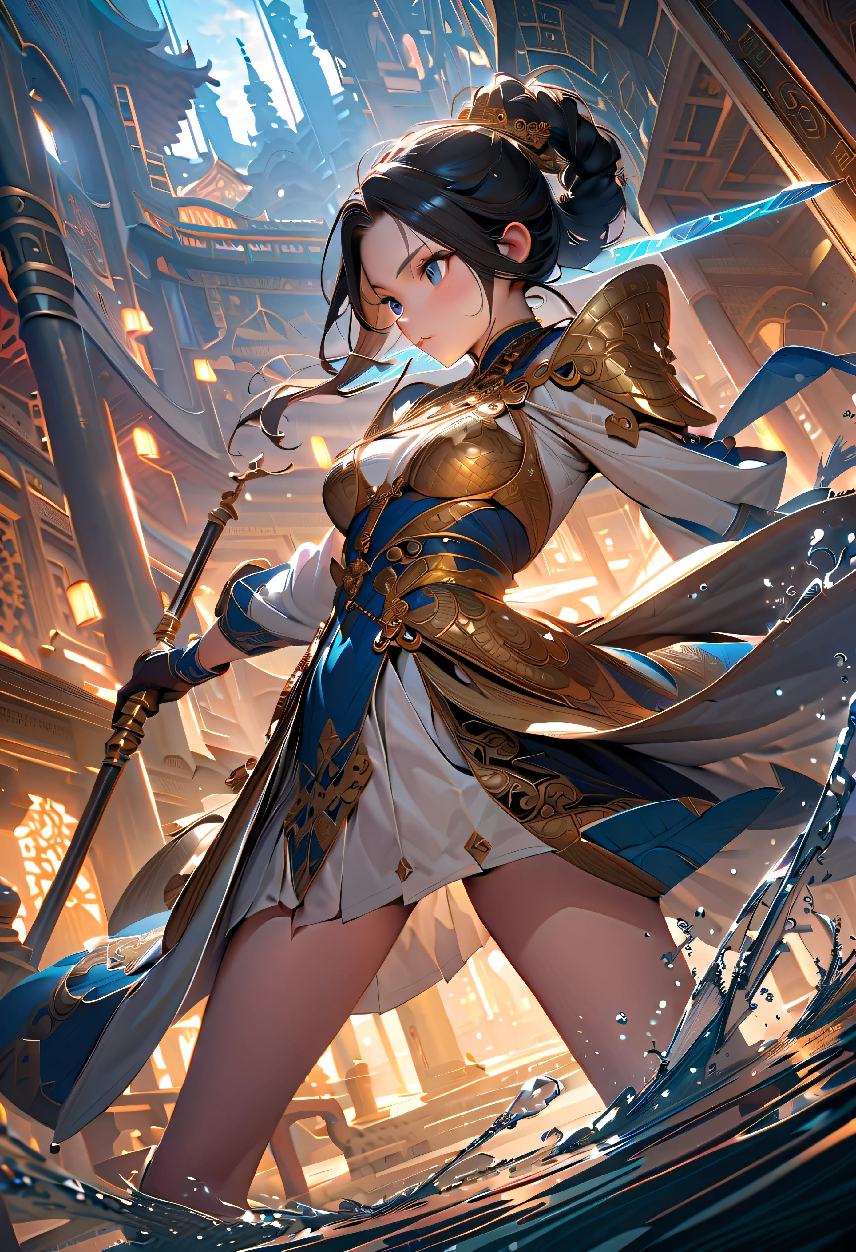 Top quality. Painting by Akihiko Yoshida. Illustration. Character design. Woman. A world of swords and sorcery. Winter. Miniskirt. Wide open crotch . From the bottom --auto --s2