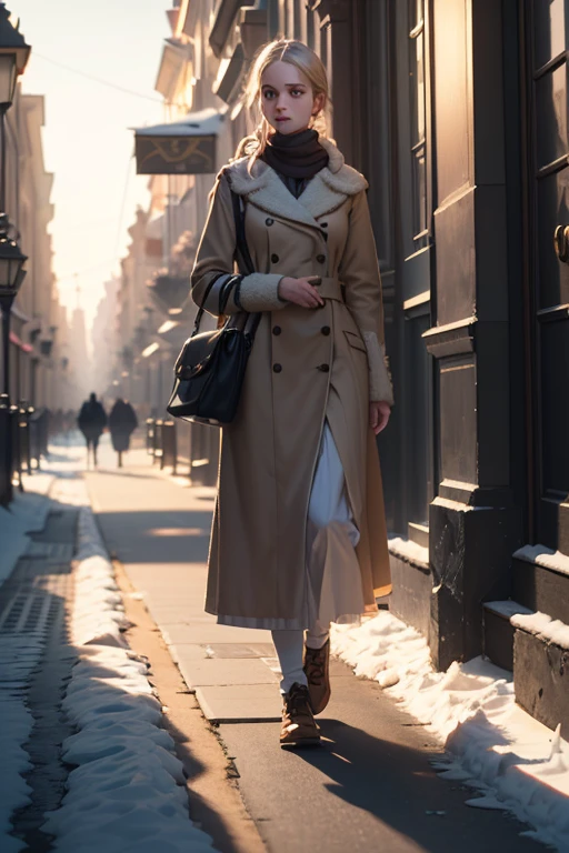 ( masterpiece fails,  professional lighting , 16 thousand., 8k wallpaper, RAW Photo,  Photorealistic:1.8,  ultra detailed, natural gentle light, Saint Petersburg, girl walks along the winter streets of the city)