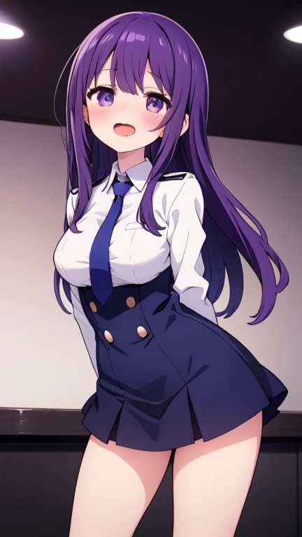 , long hair, dark purple hair, purple eyes, 16years old,,, large breasts, live stage, , solo ,nipple, ,seifuku