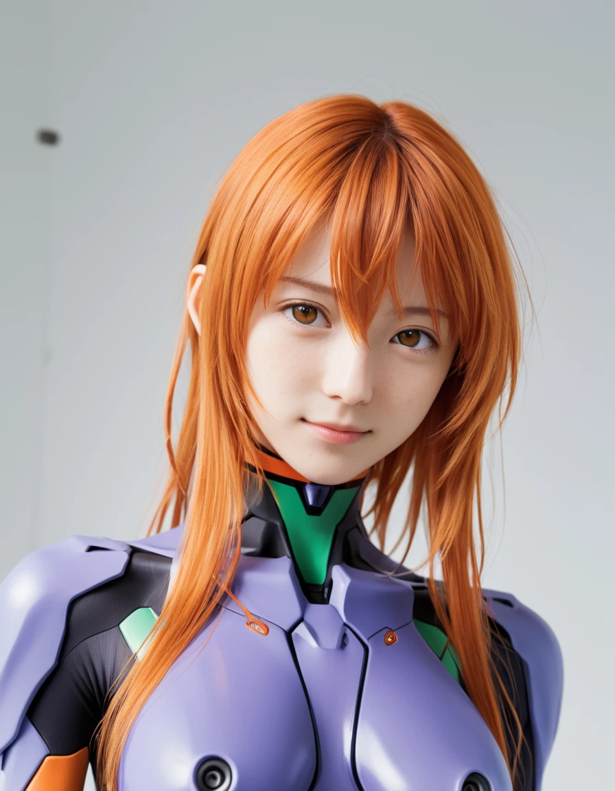  1 girl,  Soryu Aska Langley ,  Neon Genesis Evangelion,  FRIENDLY , smile,  Japanese ,  close, 
8k, born,  top quality,  super real ,  photorealistic, Natural skin,  detailed skin, ( skin dimentation:0.3)、 orange hair、