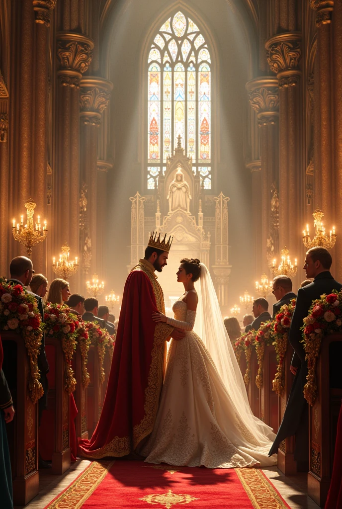 Princess being crowned by the hands of the Lord Jesus Christ and God himself in a royal church
