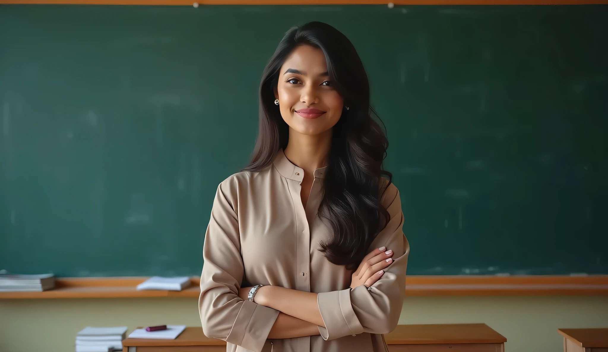 paula small, short purple hair, black eyes, red lipstick, orange sweater, blue pants, looking at viewer, smiling, happy, teeth, medium shot,
standing, hands on hips, inside a classroom, chalk board, teacher desk, bright lighting, extreme detail, masterpiece, <lora:PaulaSmall:.7>
