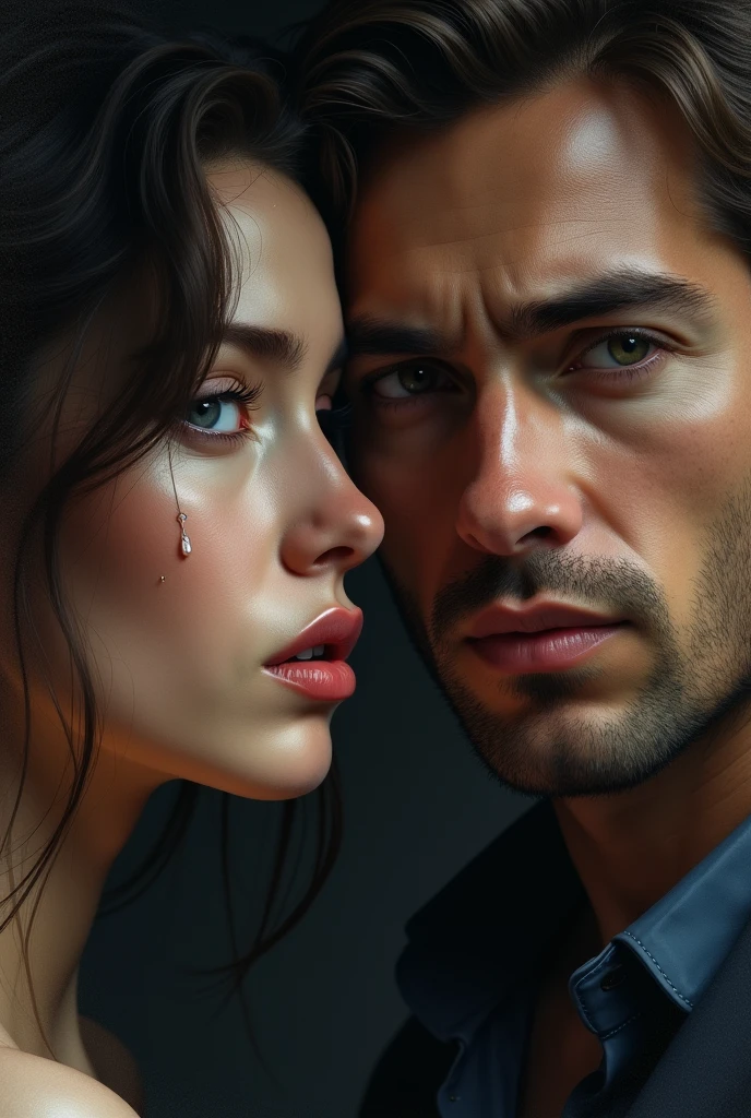 a book cover where a woman is torn between her love for two men, one of them resembling the face of football player Adrien Rabiot and the other resembling the face of actor Cilliam Murphyro