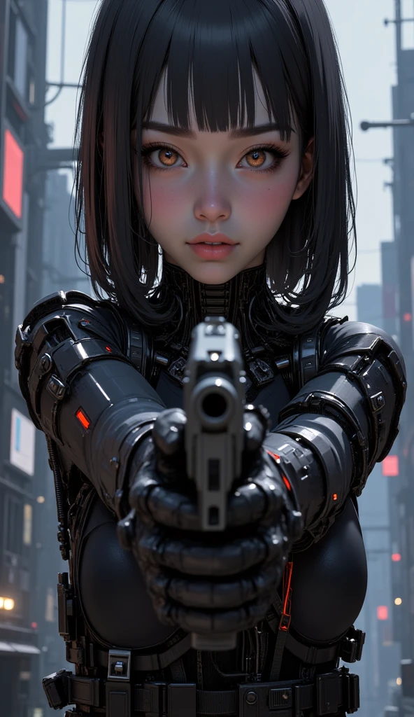 ( masterpiece,Outstanding quality, mirror-like , Movie Experience , extremely detailed, ultra-high resolution for detailed faces),8K,wallpaper,,(Best Illustration:2.0),( a woman:2.0),(Kusanagi Motoko:2.0),(  Ghost in the Shell style worldview :2.0),( Black Tactical Tights :2.0),(  heavy black light bulb letproof vest  :2.0),( black gloves :2.0),(Shortwave Wave :2.0),( beautiful eyes ),( facial details for taking pictures),(  detailed female hand painting  :2.0),( Sexy :2.0),( He knelt down and aimed his pistol at me .:2.0),(Lift your right knee:2.0),(Tokyo in the background, A place with advanced technology.:2.0),(The background is solid color:2.0),(Science Fiction:2.0)