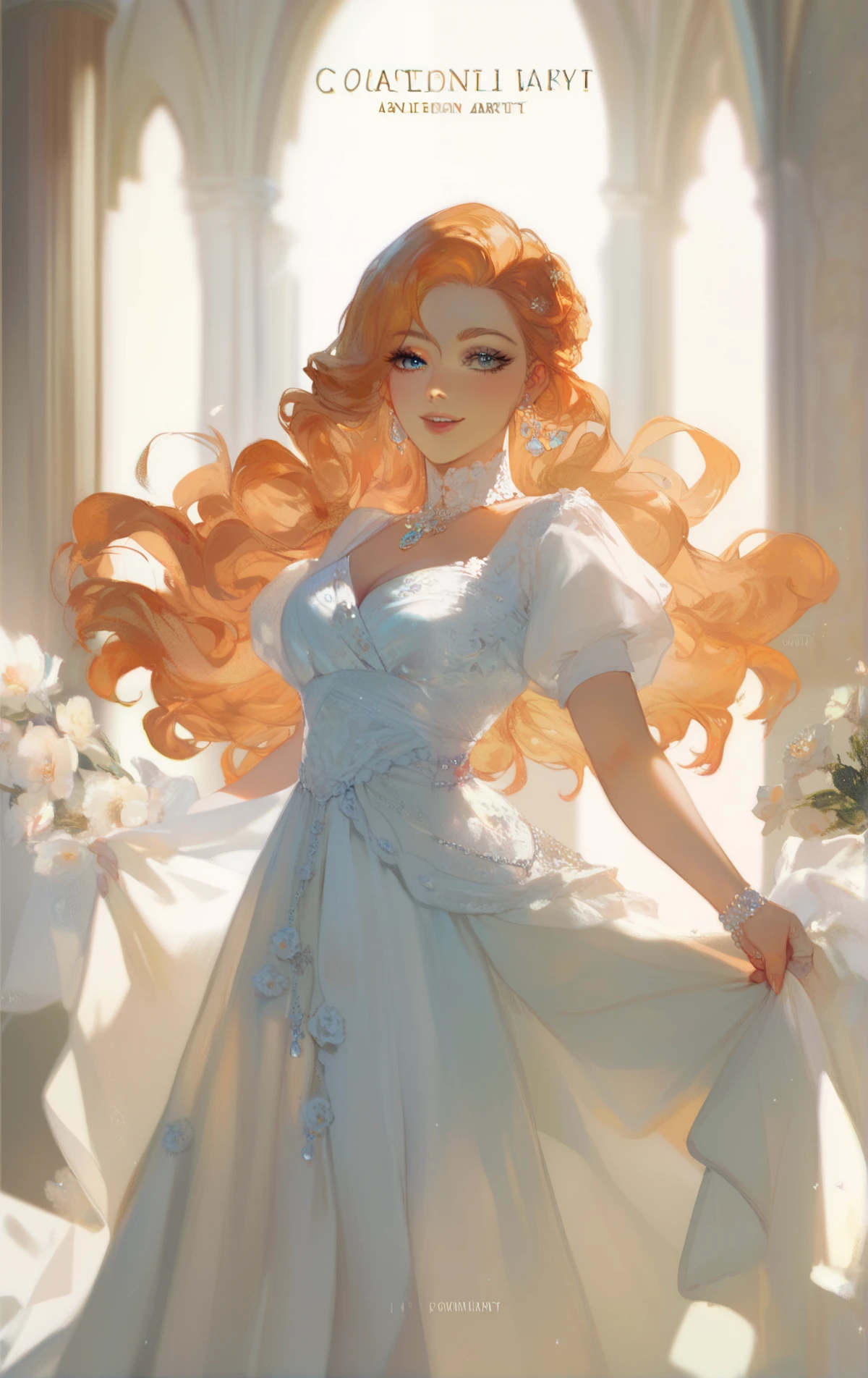 1. "A young woman twirls in a stunning white gown amidst London's iconic landmarks at sunset."