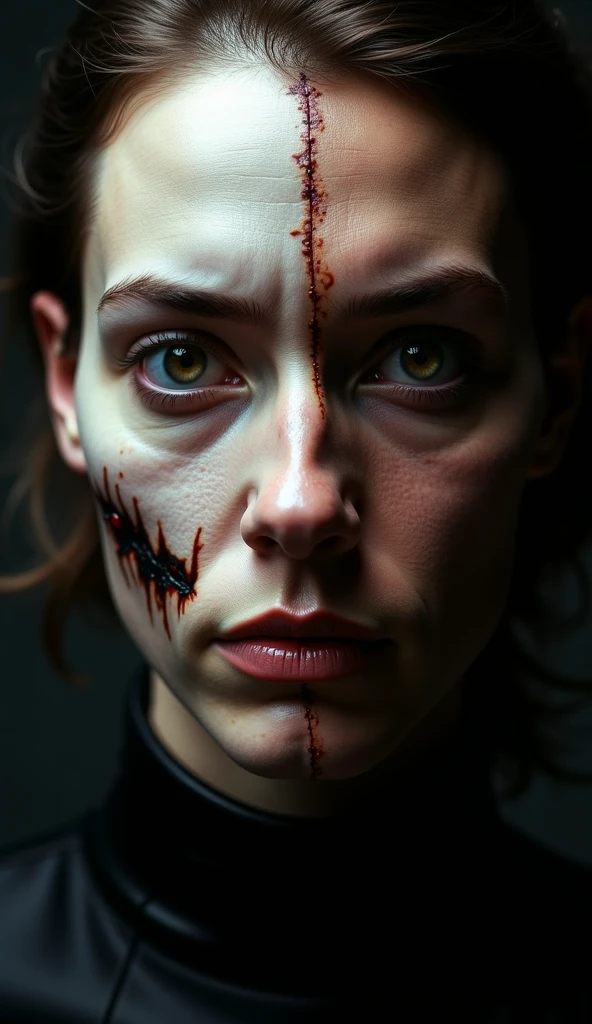 hyper ultra realistic photographs full body of A zombie artist, its brushstrokes clumsy yet strangely evocative, paints a self-portrait on a crumbling brick wall. The colors bleed and smear, mirroring the decay of its flesh, yet the eyes hold a flicker of haunting intelligence. ratio 16:9, 4k, 8k resolution, High quality photo, high detailed, imagesharp focus, Cinematic lighting,hyperdetailed & Unreal engine, detail, realism, photography,cinematography, camera NIKON, lens NIKKOR flagship, masterpiece. hyper-maximalism, ultradetailed photorealistic, light skin imperfections, final render, vray