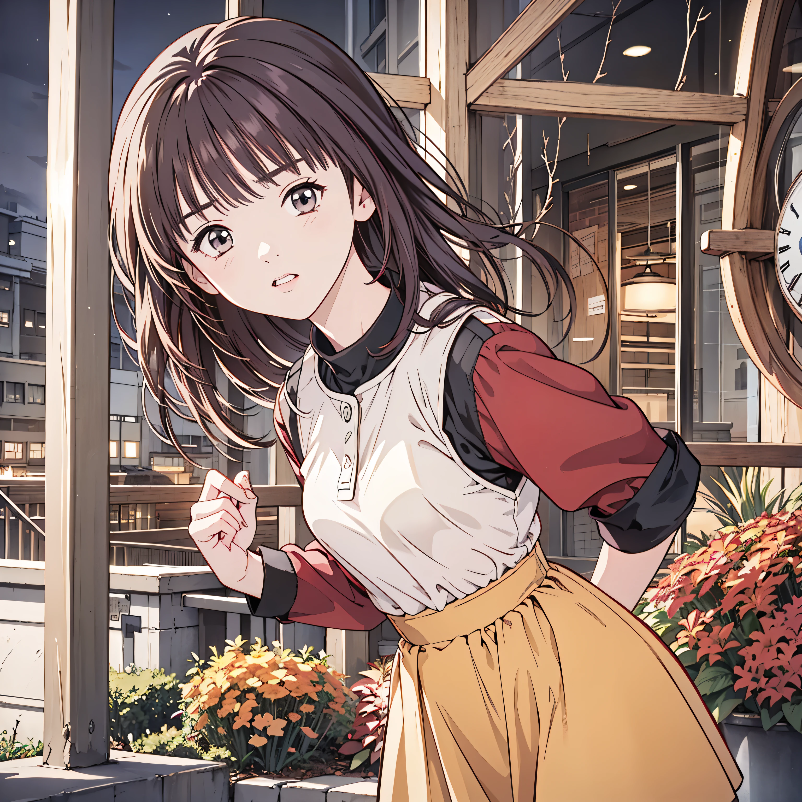 (8k、 top quality、​masterpiece:1.2)、( realistic、 ultra-detailed、 super A high resolution、 1 girl、、 beautiful detailed face、Mikity、narrow、( Slim Waist ) :1.3)、autumn服、autumn  、 Skin Texture 、Floating Hair、  Professional Lighting 、***************************服、 Human body、 brown hair、Shy、Timid、****** high ***************、1３age、cool、 boyish 、(( Class Idol、uniform))、Hokkaido、Clock Tower、